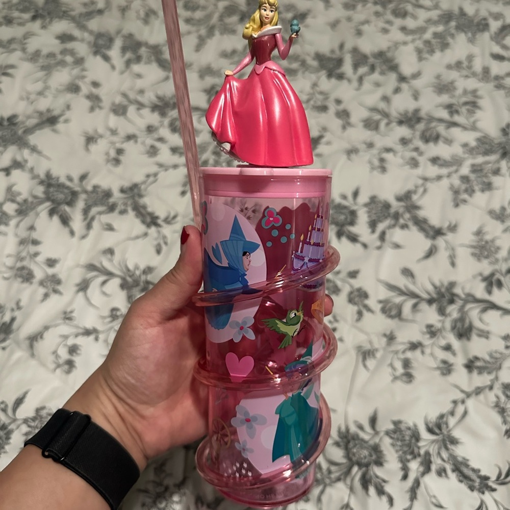 Princess Aurora Pink Spiral Straw Cup Disney Park Exclusive